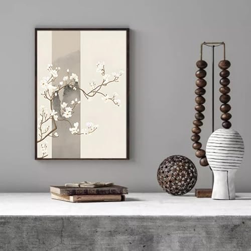 Affiches de fleurs à l'encre de style chinois, peinture sur toile art mural salon