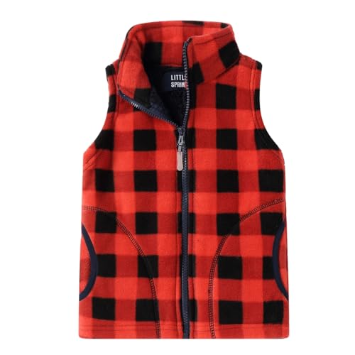Image of LittleSpring Kids Fleece Vest with Fur Lined Zip Up Warm Thickening Winter Sleeveless Jacket