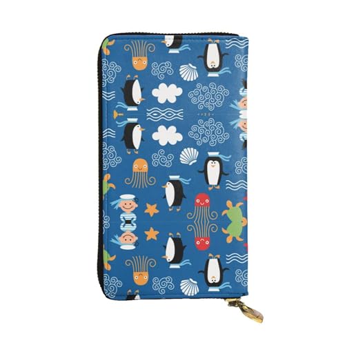 Portefeuille long en cuir imprimé tortue et pingouin l'idée cadeau vintage et originale