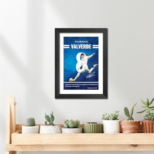 Image of TenorArts Federico Valverde Quotes Poster Frame Real Madrid Laminated Photo Framed Painting with Matt Finish Black Textures (12 inches x 9inches)