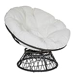 OSP Home Furnishings Wicker Papasan Chair with 360-Degree Swivel, Grey Frame with White Cushion