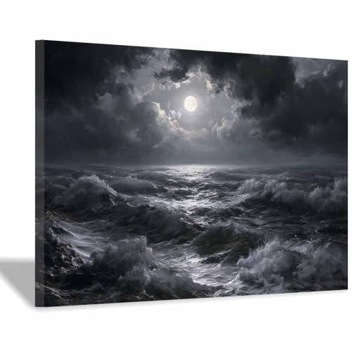 Toile murale decoration hoqiu vagues d'oceans noir et blanc 30x40cm
