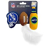 Best Plush CAT Toy - NFL Seattle Seahawks Complete Set of 3 Piece Cat Toys Filled with Fresh Catnip. Includes: 1 Helmet Cat Toy, 1 Football Cat Toy with Feathers & 1 Beer Bottle. Beautiful Team Logos
