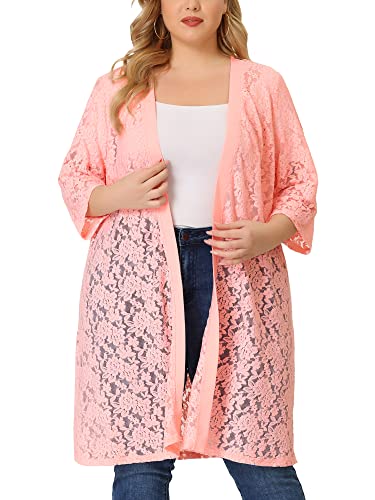 Image of Agnes Orinda Plus Size Cardigans for Women Lace Cardigan Lightweight Crochet 3 /4 Sleeve Cover Up Jacket