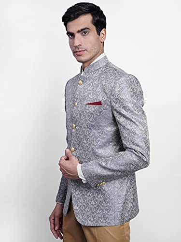 WINTAGE Men's Banarasi Rayon Cotton Festive and Casual Bandhgala Jodhpuri Blazer : Beige12