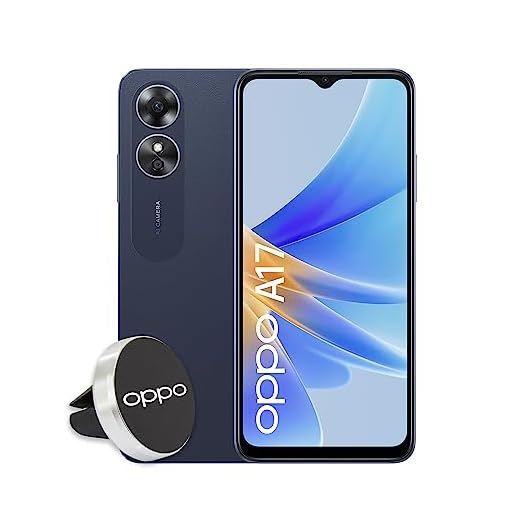 OPPO A17 Smartphone, AI Doppia fotocamera 50, Display 6.56”, 60 HZ LCD, 5000 mAh, RAM 4 (Esp 1GB/2GB/4GB) + ROM 64 GB esp. (1TB), IPX4, con Supporto Auto, Versione ITALIA, Midnight Black
