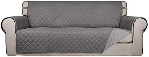PureFit Reversible Quilted Sofa Cover, Water Resistant Slipcover Furniture Protector, Washable Couch Cover with Non Slip Foam and Elastic Straps for Kids, Dogs, Pets (Sofa, Gray/LightGray)