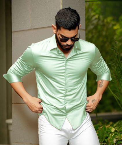 Image of IndoPrimo Men's Stylish Solid Satin Casual Shirt for Men Full Sleeve
