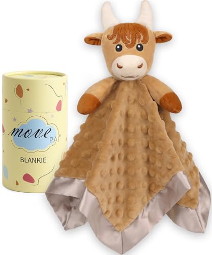Image of MOVEPAI Baby Security Blanket, Soft Baby Lovey Toy Blanket for Boys, Snuggle Toy Lovie Newborn Blankie, for Boy Highland Cow 16 Inch