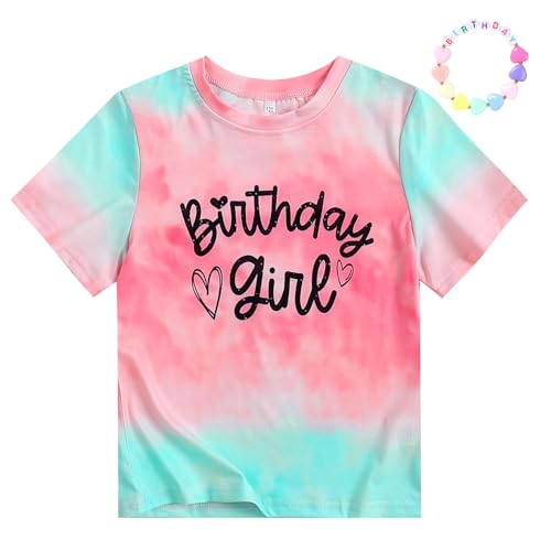 Image of Girls' Birthday Girl Letter Print T-Shirt with Bracelet, Pink, Size 4-12Y, Short Sleeve
