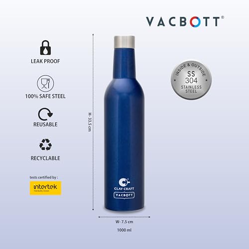 Image of Clay Craft Vacbott IVY Wine Double Walled|18 Hours Hot and 24 Hours Cold Water Vacuum Insulated Flask Bottle|1 Pcs|1000 ml Water Bottles|Travelling|BPA-Free|BIS Certified|1Year Limited Warranty