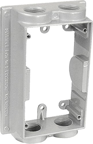 Sealproof Metallic 1-Gang Extension Ring, Four 1/2" Knockouts, Weatherproof Gray Electrical Box Extender