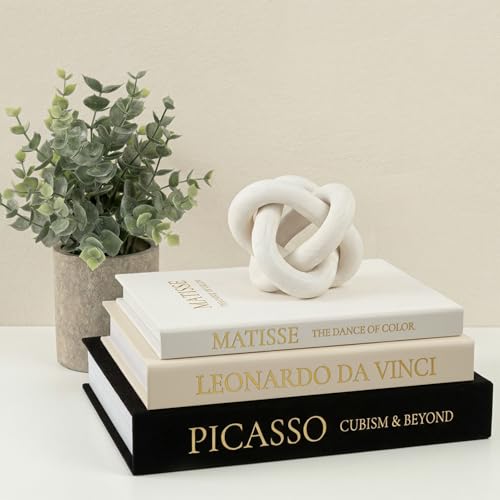 Fveuc Linen Faux Book Box Set of 3, Black and White Decorative Books for Shelves, Fake Books for Decoration with Secret Compartment, Modern Aesthetic Coffee Table Decor (Black-Beige-White)