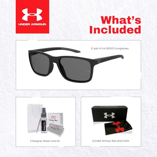 Under Armour UA0005/S Hustle 0003/M9 58MM Matte Black/Gray Polarized Rectangular Sunglasses for Men +BUNDLE with ACCESSORY EYEWEAR KIT2