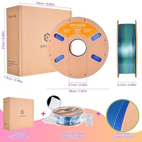 Image of ERYONE Silk Filament PLA+ 1.75mm Shiny 3D Printer Filament, Multicolor PLA 2 in 1, 1kg (2.2LBS) /Spool, HS Silk Dual Color Blue & Green