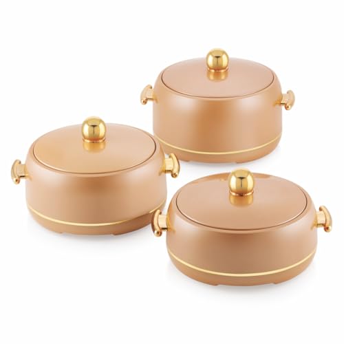 Image of Modware Atlantis Casserole Set of 3-1500ml /2000ml /2500ml Elegant Design Premium Hot Pot, Retains Temperature for Hours, Insulated Inner Steel Casserole for Roti Hot Box for Home Chapati Box (Brown)