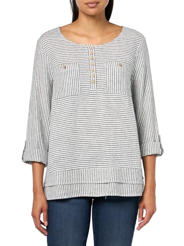 Ali Miles Women's Woven Yarn Dye Popover Tunic Scoop Neck with Button Band