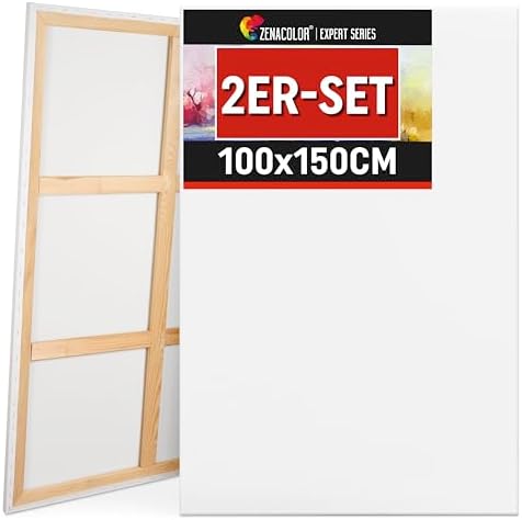 Zenacolor - Leinwand zum Bemalen Groß 100x150 cm - Canvas Set 2 teilig | Weiße Künstler-Leinwände auf Keilrahmen · 100 % säurefreie Baumwolle · ideal für Acryl, Öl, Gouache und Aqu