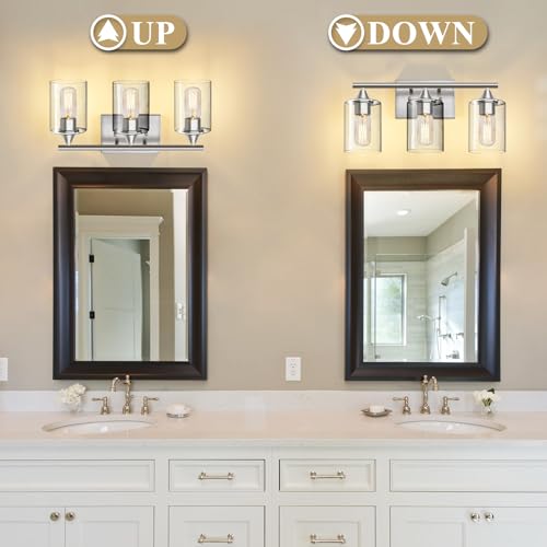 Image of 3-Light Bathroom Light Fixtures,Brushed Nickel Vanity Light,Modern Bathroom Lighting Fixtures Over Mirror,Wall Lighting Sconces for Mirror Bedroom Living Room Vanity Table Hallway