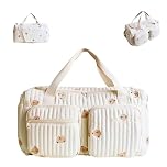 Baby Hospital Bag - White Quilted Maternity & Travel Bag (48x22x26cm, 28L) | Hospital Bag Organiser Pouches with Adjustable Shoulder Straps | Duffel Bag for Women, Weekend Overnight Bag