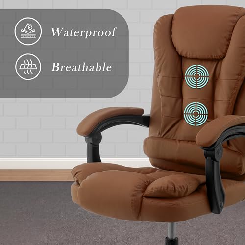 Image of Italia Premium Leatherette Office Chair for Work | Boss Chair, Ergonomic Executive, Luxurious Cushioned Arms & Seat, 2 Point Back Massager, Heavy Duty Metal Base (Mud Brown)