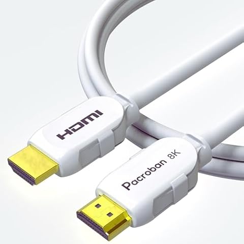 Pacroban 8K HDMI 2.1 Cable (10ft) White, eARC, 8K 60Hz, 4K 120Hz, QFT, QMS, VRR, 48Gbps Bandwidth, Dynamic HDR, HDCP 2.2 & 2.3, DTS:X, Dolby Atmos, Dynamic HDR, CL3 in-Wall Safe Cover