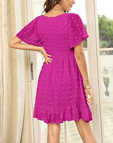 Image of Annebouti Womens 2025 Spring Summer Mini Smocked Swiss Dot Dresses Short Sleeve Babydoll Casual Dress