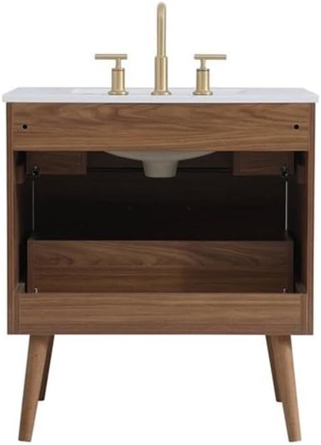 Elegant Decor Boise 30" Engineered Stone Steel Bathroom Vanity in Walnut Brown