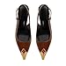 ZJGZF Brown Women Slingback Sandals Stiletto Pumps Metal Kitten Heels Pointed Closed Toe Heeled Sandals Fashion Party Wedding Shoes with Crystals