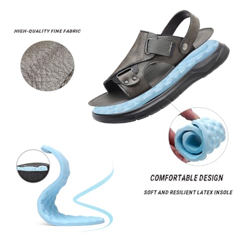 Men'S Casual Two Uses Flat Slide Sandal Summer Comfor Open Toe Slip-On Ankle Straps Soft Bottom Beach Sandals Indoor and Outdoor Non-Slip Water Stream-Treakking Shoes3