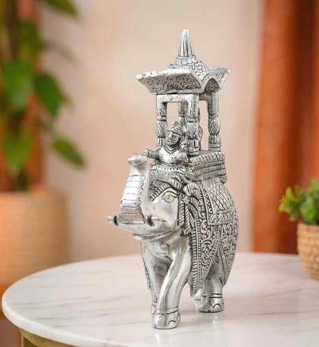 Image of KridayKraft Handcrafted Metal Elepant Kondapalli Maharaj Ambari Rajasthani Rajwadi Elephant Showpiece Statue, 24 Cm Height, 900 Gm Weight, Intricate Carvings, Silver