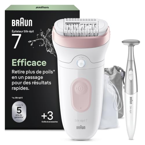 Braun Epilateur Electrique Pour Femmes Silk-épil 7 7-210, Sans Fil, Etanche, Kit D’Epilation Avec Tondeuse Pour Le Maillot Et Tête Large Avec Rouleaux De...