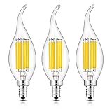 CRLight LED Candelabra Bulb 6W 3200K Warm White 700LM, 70W Equivalent E12 Base Dimmable LED Candle Bulbs, C35 Clear Glass Flame Shape Bent Tip, 3-Pack