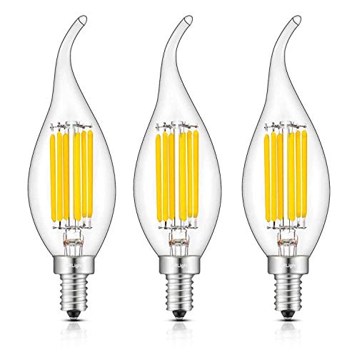 CRLight LED Candelabra Bulb 6W 3200K Warm White 700LM, 70W Equivalent E12 Base Dimmable LED Candle Bulbs, C35 Clear Glass Flame Shape Bent Tip, 3-Pack