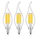 CRLight 6W Dimmable LED Filament Candle Light Bulb, 3200K Soft White 600LM, E12 Candelabra Base Lamp, C35 Flame Shape Bent Tip, 60W Incandescent Equivalent, 3 Pack