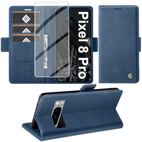 Étui en cuir Google Pixel 8 Pro bleu avec compartiment cartes Giyer
