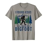 Retro I Found Jesus Still Looking for Bigfoot Sasquatch Mens T-Shirt