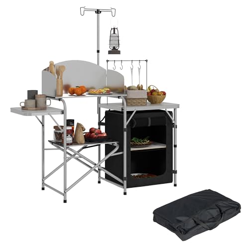 Outsunny Cocina de Camping Mueble de Cocina con Almacenamiento Mesa Exterior Plegable Portátil Estación de Cocción de Aluminio con Bolsa de Transporte