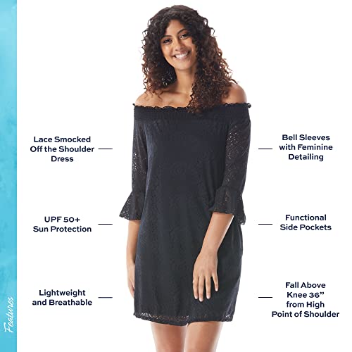 Image of BEACH HOUSE Style Kelsea UPF 50+ Jersey Smocked Off The Shoulder Dress with Pockets