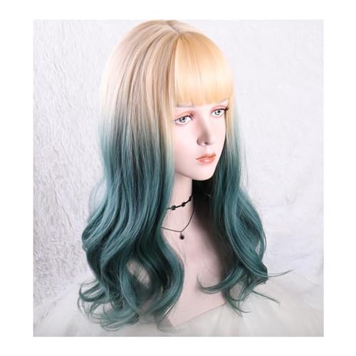 Perruque bouclée bleue dégradée 55cm haute durabilité pour femmes