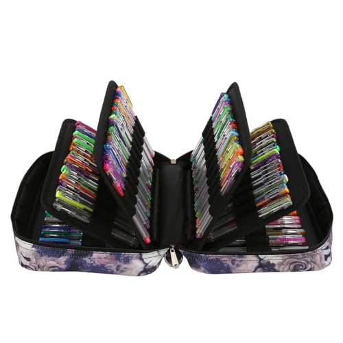 Image of Colored Pencil Case 100 Slots hold 300 pc Pencils Organizer Large Capacity with Handy Wrap Portable Multilayer Holder for Watercolor Pencils & Gel Pen Markers(Gery Rose)