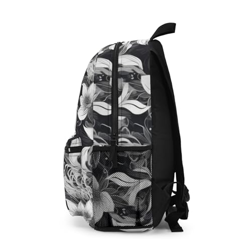 Backpack Monochrome Floral Elegance Black and White Botanical Pattern3