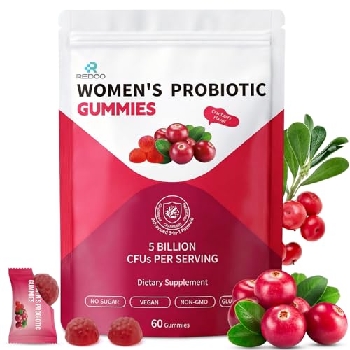 Image of REDOO Women Probiotic Gummies for Vaginal, Urinary & Digestive Health - 5 Billion CFUs 6 Strains + Cranberry Extract & Prebiotic Fiber - Sugar Free, Vegan, Non-GMO - 60 Gummies