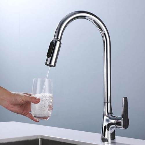 Mitigeur cuisine 3 voies en laiton gris avec douchette extractible pour eau filtrée