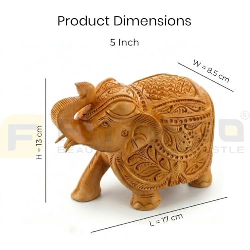 Image of EL03 Temple Elephant Statue 5 Inch Premium Handcrafted Kadam Wood Elephant Idol with Auspicious Right Leg Forward for Home Mandir Pooja Room Living Room Decor Office Indian Gifting-Pack of 1
