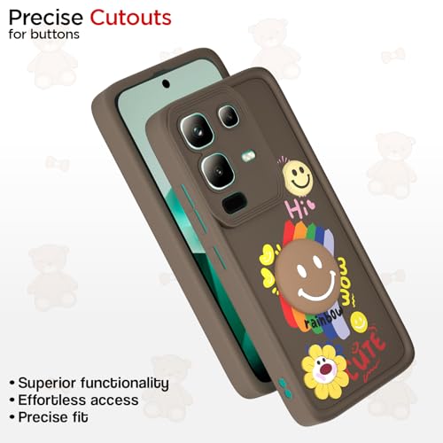 Image of Pikkme Back Cover for Infinix Note 50s 5G | Soft Silicone| Cute Rainbow Smile & 3D Cartoon Flower Design | Shockproof Raised Camera Protection Bumper Case (Brown)