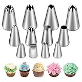 12Pcs Icing Piping Tips Set, Large, Medium and Small Premium Stainless Steel Frosting Tips, Cake...