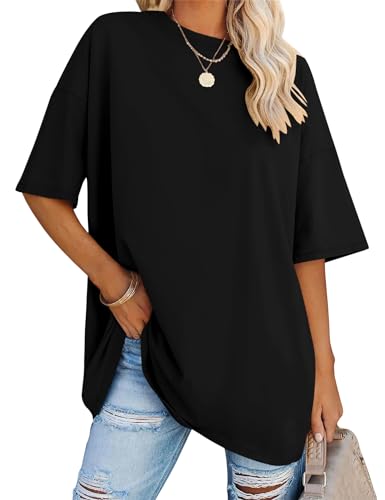 Rapbin Damen Oversized T Shirts Rundhals Kurzarm Bluse Sommer Tops Oberteil Mode Tunika 2025 (Schwarz,3XL) Rapbin Damen Oversized T Shirts Rundhals Kurzarm Bluse Sommer Tops Oberteil Mode Tunika 2025 (Schwarz,3XL)