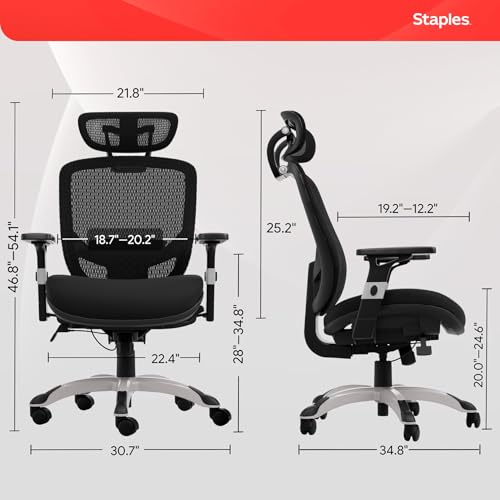 Image of STAPLES Hyken Ergonomic Office Chair Adjustable Lumbar Support with Breathable Mesh, Swivel Desk Chair for Home Office, Black (XL)