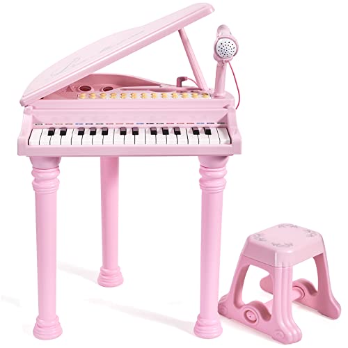 Conomus 31 Keys Piano Keyboard Toy For Kids, Birthday Gift For 1 2 Year Old Girls，Pink Musical Piano Toy For Toddlers With Microphone And Stool #TOP2